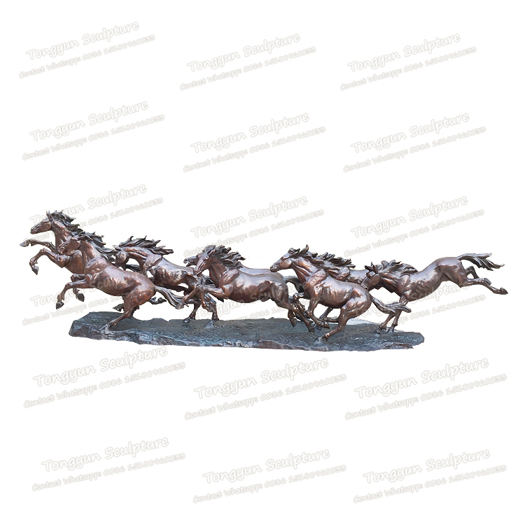 铸铜厂现货直销复古铜马雕塑客厅办公摆件八匹马摆件铜工艺品