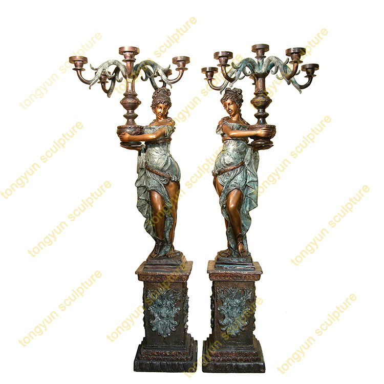 Decorative large hand casting bronze lady sculpture lamp statue for sale