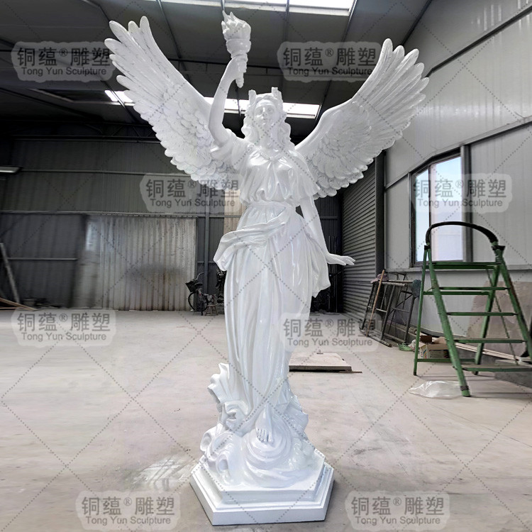玻璃钢举灯光明女神 手拿火炬光明天使雕塑 欧式人物天使雕像 