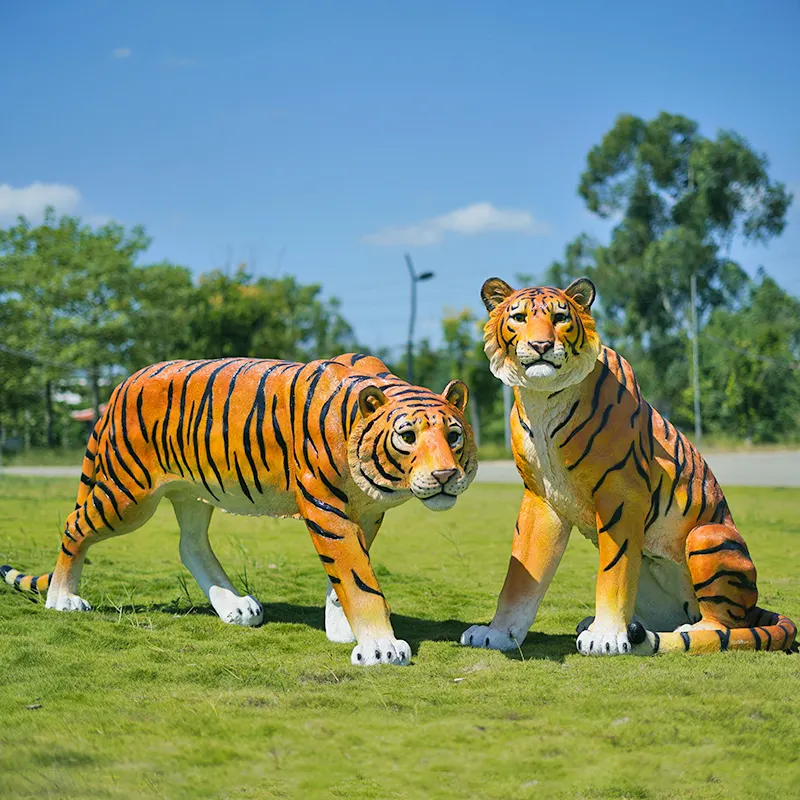 Outdoor Garden Decoration Sculpture Life Size Fiberglass Molds Animals tiger lion Zoo Theme Park Resin Statue Customize