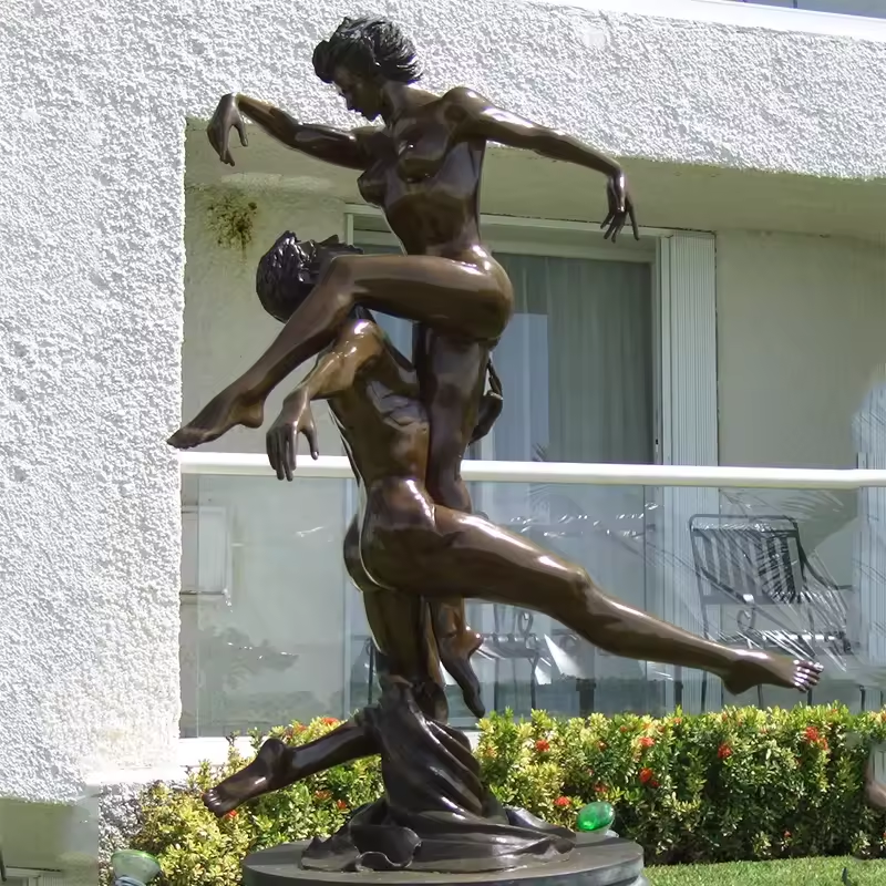 Park Decoration Casting Art Metal Life Size Loving Figure Bronze Dancing Couple Sculpture Statue