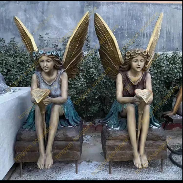  Modern Park Decorative Western Life Size Metal Art Casting Brass Winged Girl Statue Bronze Angel Sculpture
