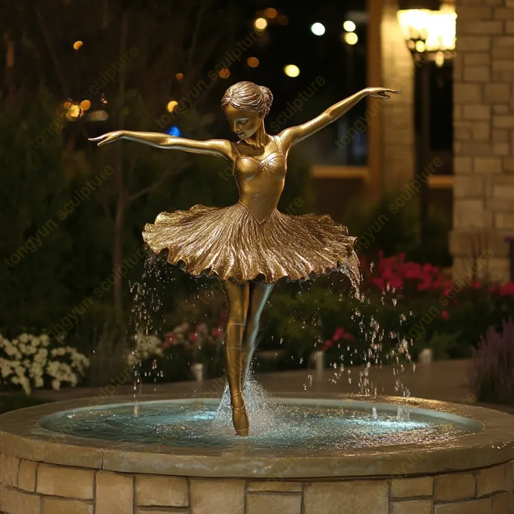 Modern Art Bronze Ballerina Sculpture Ballet Dancer Water Fountain