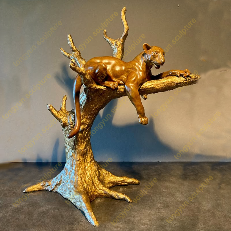 Life Size Bronze Leopard Sculpture Panther Metal Brass Cheetah Leopard Statues