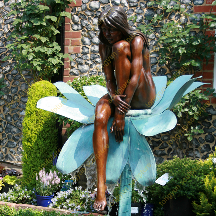 Life Size Bronze Beautiful Angel Statue Garden Decoration Large Antique Metal Flower Nymph Sculpture