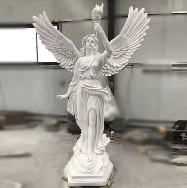 Customized Large Outdoor Fiberglass Lamp Angel Statue With Wings Figure Sculpture