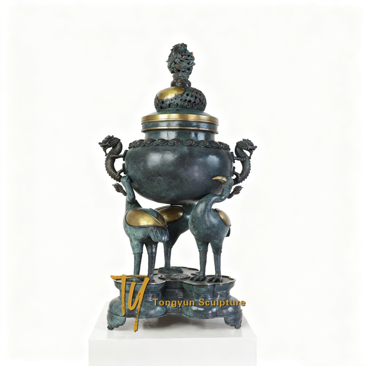 Bronze Antique Dragon & Crane Incense Burners Supply Factory