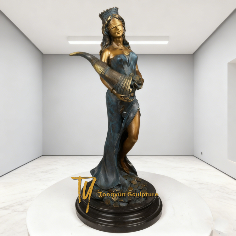 Goddess Fortuna Statue: Bronze and Blue Tyche Sculpture Artistic Bronze Statue Copper European Style Figure