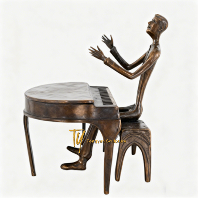 Bronze Piano And Violin Player Sculpture Custom Musical Sculpture Supplier