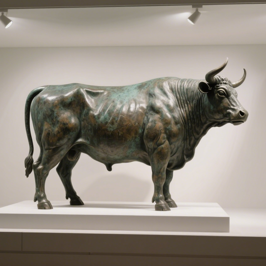 The Bronze Bull Sculpture in the Exhibition Hall