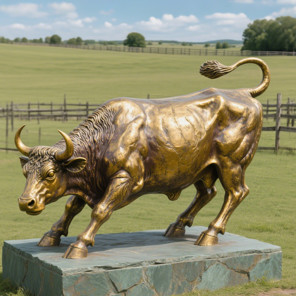 A Bronze Bull Sculpture Ready to Charge