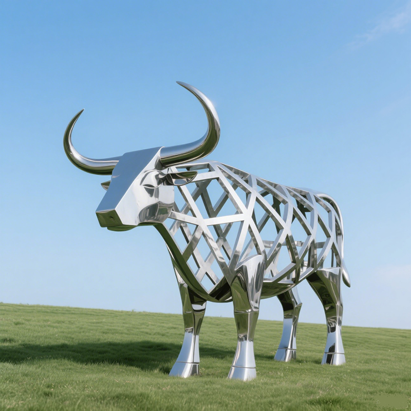 Stainless Steel Bull Sculpture: The Soul of Geometric Art and Strength in the Wilderness