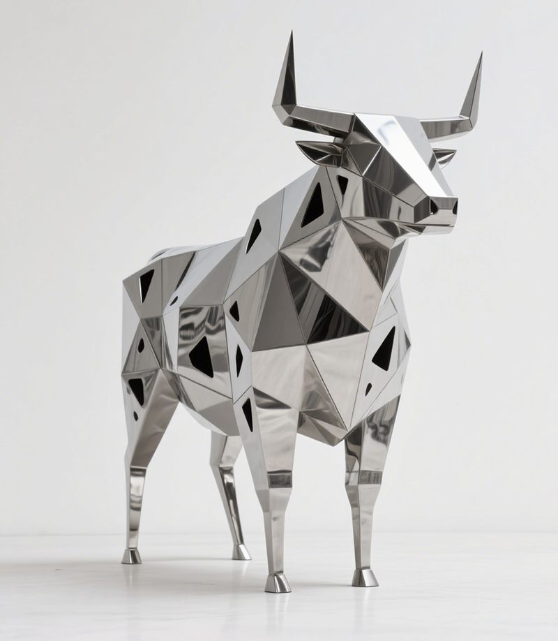 Stainless Steel Geometric Bull: The Collision of Cold Material and Prismatic Art