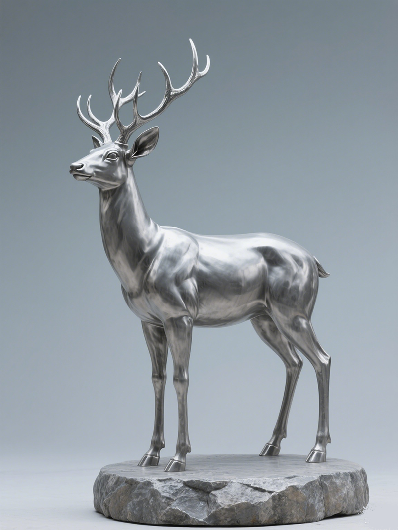 Stainless Steel Stag Sculpture: Fusion of Metallic Texture and Vitality