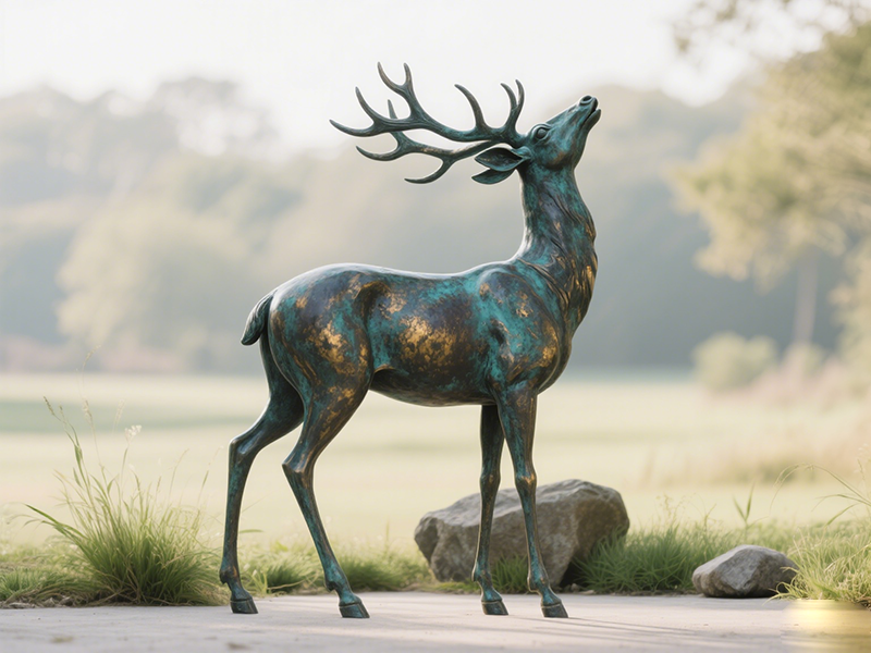 Head-Raised Bronze Deer: Artistic Tension Bursting Forth in the Countryside
