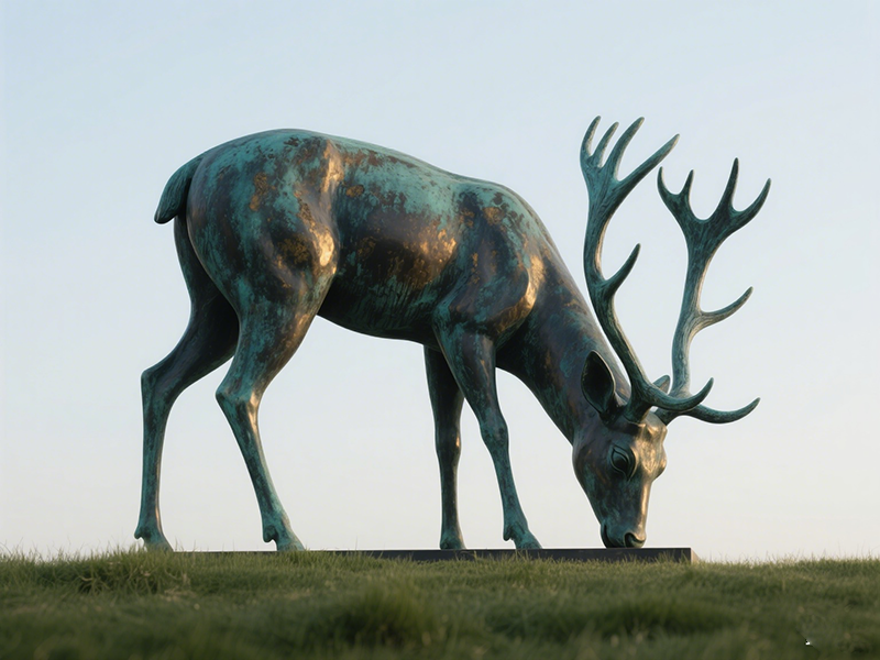 Bowing Bronze Deer: Quiet Artistic Charm Revealed in the Grassland