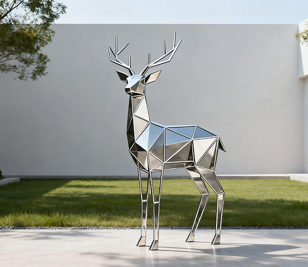 Geometric Aesthetics: Stainless Steel Deer Sculpture