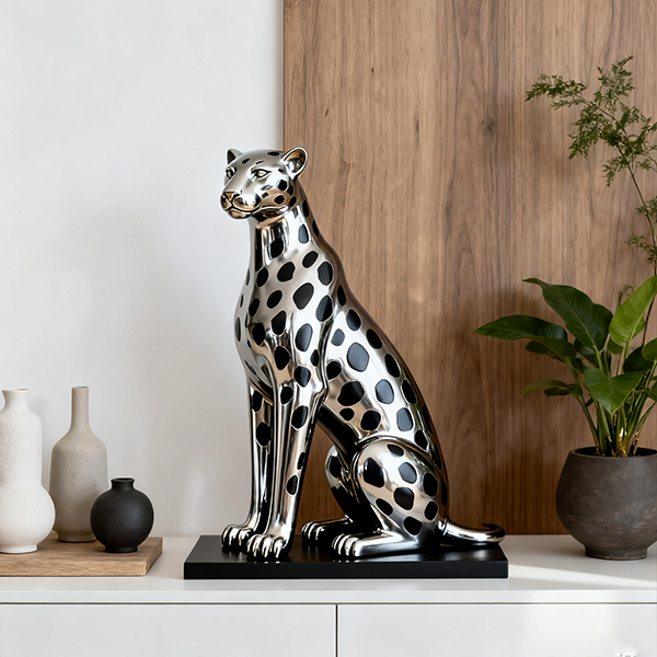 Silver - Black Spotted Cheetah Ornament: Adding Modern Wild Charm to Home Space