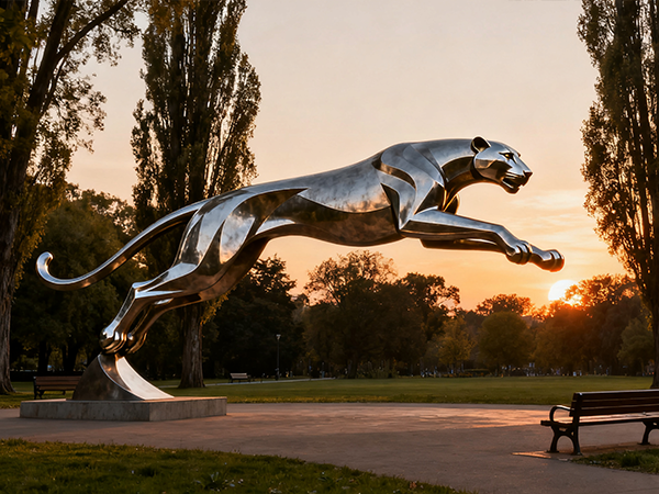 Stainless Steel Cheetah Sculpture: Capturing the Leaping Power and Beauty in the Sunset Park