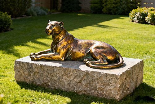 Bronze Leopard Sculpture on the Grass: The Beauty of Lying Still in Art