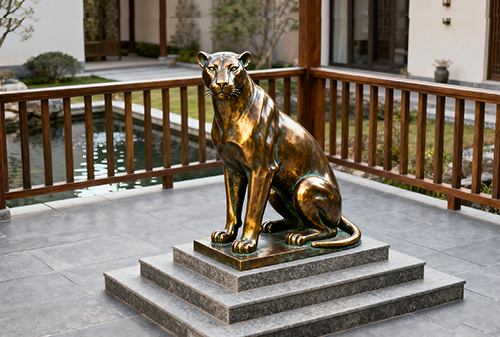 Bronze Leopard Sculpture in the Courtyard: The Beautiful Fusion of Art and Nature