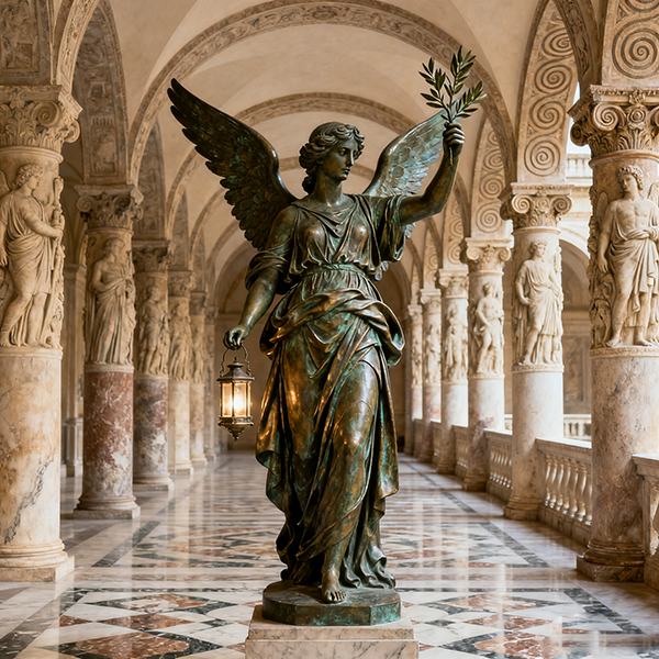 Bronze Angel: Bearing the Light of Hope and the Branch of Peace