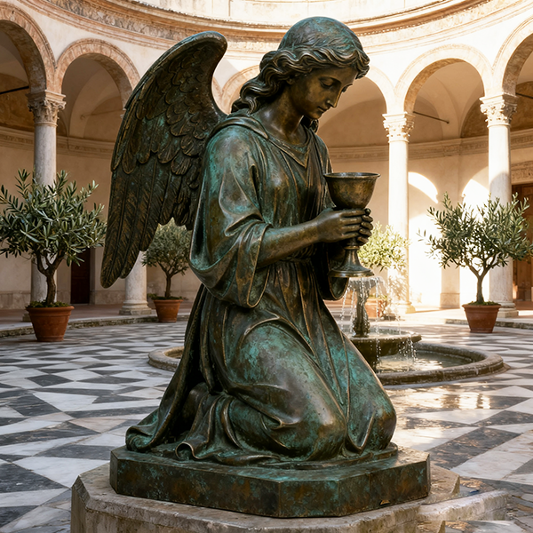 Bronze Angel in the Courtyard: Posture of Devotion