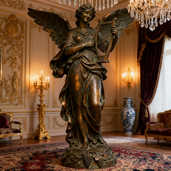 Bronze Harp - Playing Angel in a Luxurious Hall