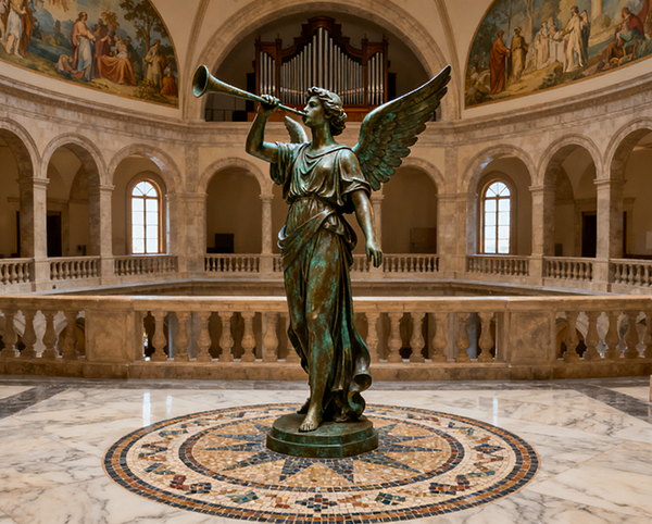 The Bronze Angel Sculpture Blowing the Horn of Time