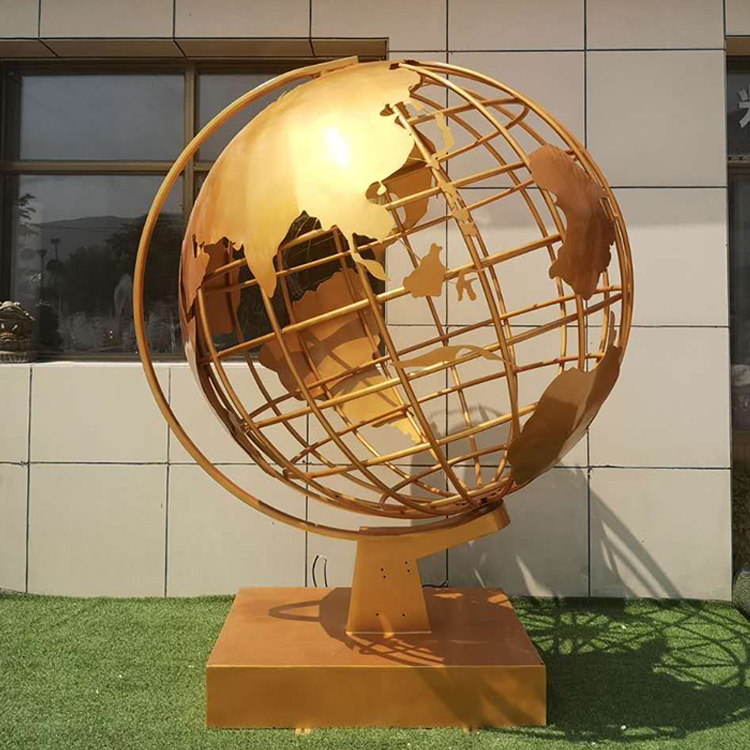Large Stainless Steel Outdoor Golden Metal Globe Sculpture For Sale.jpg