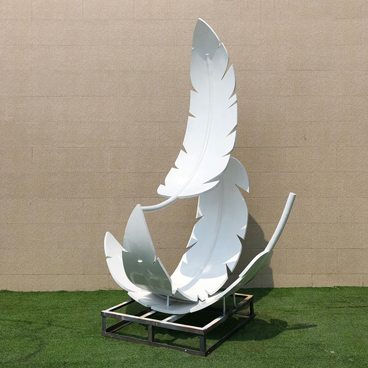 High Quality Large Outdoor Garden Statue Leaf Feather Metal Stainless Steel Sculpture Factory.jpg