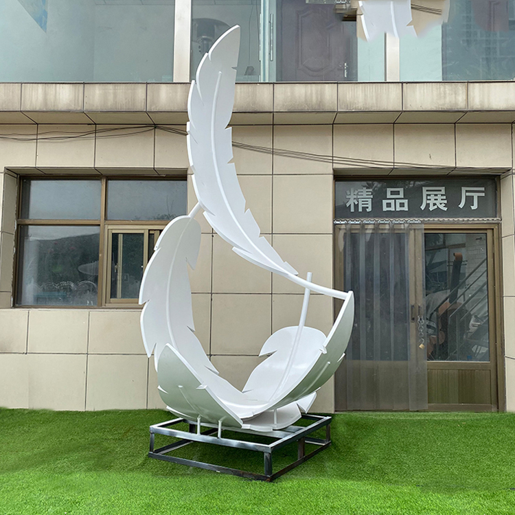 High Quality Large Outdoor Garden Statue Leaf Feather Metal Stainless Steel Sculpture Factory.jpg