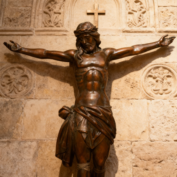 Large Vintage Gothic Bronze Christian Wall Crucifix Victorian Jesus on the Cross Crucifixion Bronze Sculpture Christ Decor.jpg