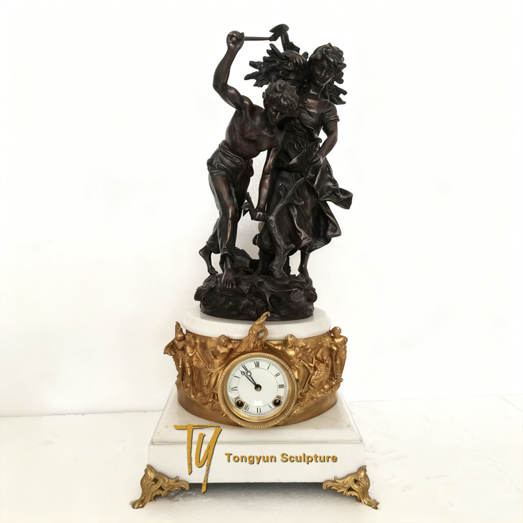 Antique Palatial French Gilded Bronze Mantel Clock With Two Angles Sculpture For Sale.jpg