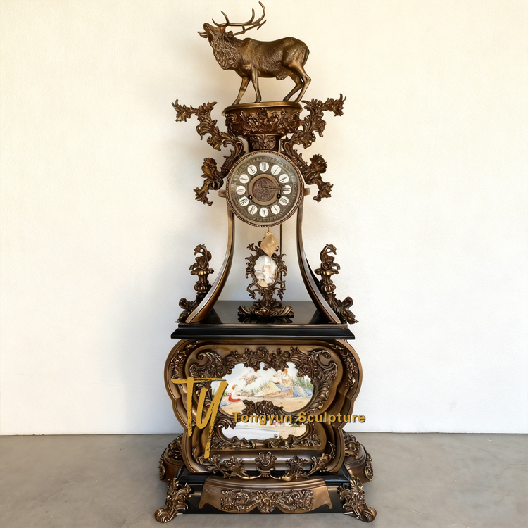 Antique Palatial French Gilded Bronze Mantel Clock With Two Angles Sculpture For Sale.jpg