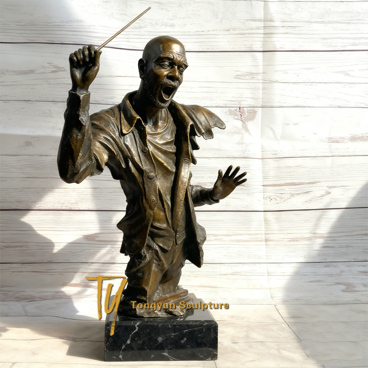 African American Jazz Band Male Singer with Statue Figurine Bronze Sculpture Art Decorative.jpg
