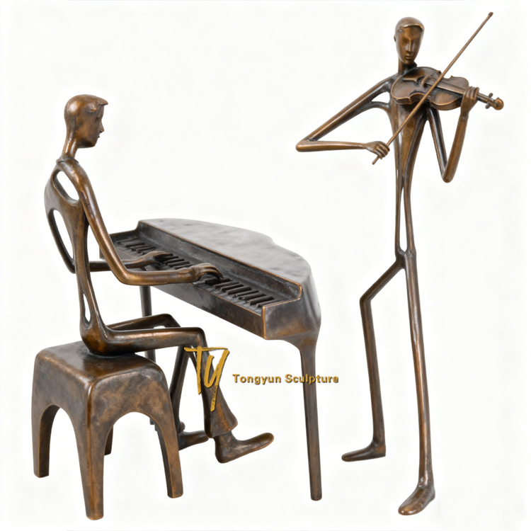 Bronze Piano And Violin Player Sculpture Custom Musical Sculpture Supplier.jpg