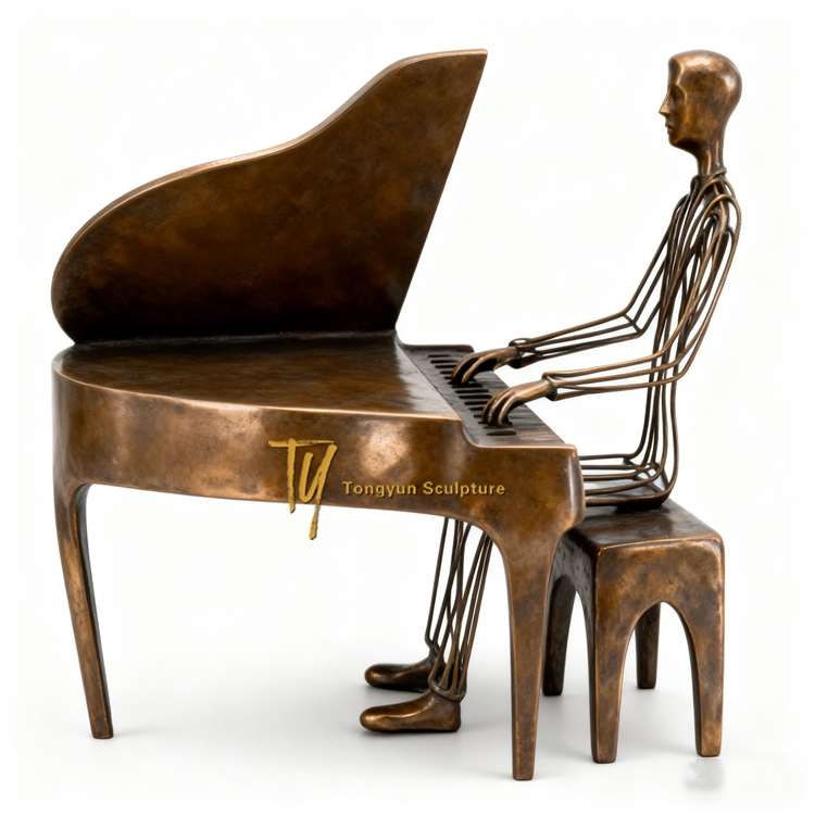 Bronze Piano And Violin Player Sculpture Custom Musical Sculpture Supplier.jpg
