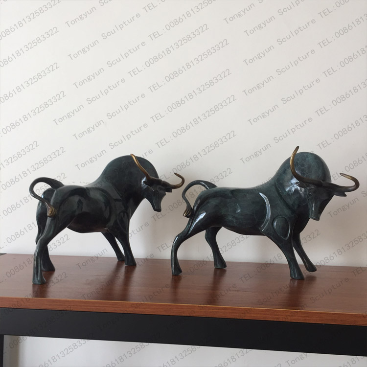 Abstract Small Pair Bronze Bull Sculpture.jpg