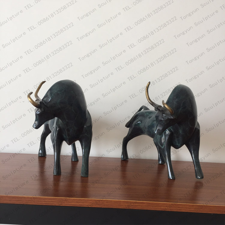 Abstract Small Pair Bronze Bull Sculpture.jpg
